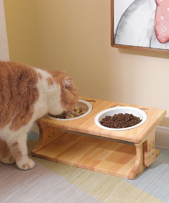 [러비캣] 원목 높이조절 고양이 밥그릇 강아지 물그릇